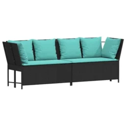 VidaXL Patio Sofa With Cushions - Black Poly Rattan Modular Patio/Garden Outdoor Sofa Set - Weather-Resistant With Turquoise Cushions -All Patio Furniture GUEST 758b757e e840 49c4 80e7 8d890b6178ad