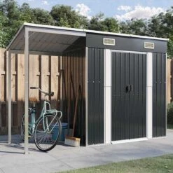 VidaXL Garden Shed With Extended Roof Outdoor Backyard Storage House Steel - Anthracite