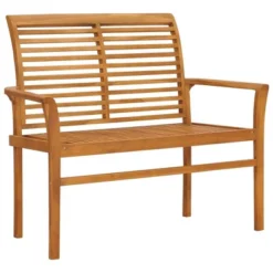 VidaXL Solid Teak Wood Patio Bench - Fine Sanded Outdoor Seating - Refined, Weather-Resistant Garden Furniture - Warm Color Finish - 44.1"