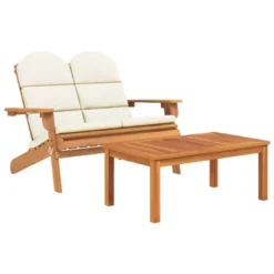 VidaXL Acacia Wood Adirondack Patio Furniture Set - 2 Piece Lounge Set With Foldable Garden Bench, Coffee Table, And Cushions For Outdoor/Deck