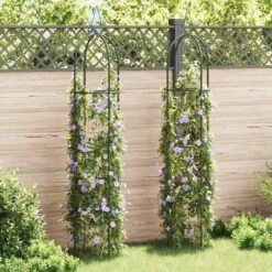 VidaXL Garden Tower Trellis 2 Pcs, Durable Iron Frame, Weather-Resistant, 74.8"H X 14.9"W Dark Green