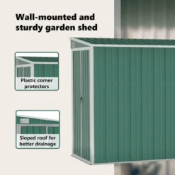 VidaXL Storage Shed Wall-mounted Garden Shed For Backyard Galvanized Steel - Green 46.5" X 150.4" X 70.1" -All Patio Furniture GUEST 79383d72 f998 4213 89e0 ac8a4e08703b