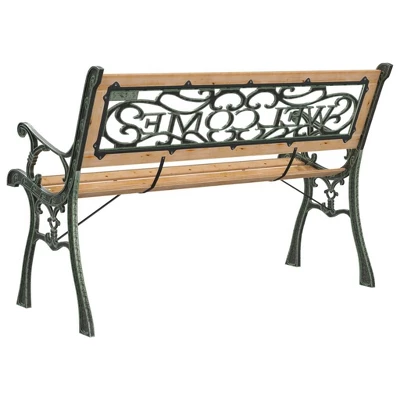 VidaXL Garden Bench Natural Wood, Green Solid Firwood, Cast Iron, PVC - 48" Welcome 7 VidaXL Garden Bench Natural Wood, Green Solid Firwood, Cast Iron, PVC - 48" Welcome - Image 5