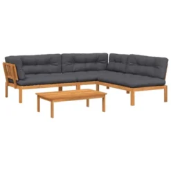 VidaXL Wooden Pallet Patio Sofa Set 4-Piece - Solid Acacia Wood With Cushions For Garden/Patio/Terrace - Brown Anthracite -All Patio Furniture GUEST 7d5067ef 8640 4b6a 9089 0aeffcaefeae