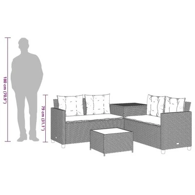 VidaXL Patio Sofa Set - L-Shaped Brown Poly Rattan Outdoor Seating With Side & Coffee Table, Tempered Glass Top, Cushions, Storage 14 VidaXL Patio Sofa Set - L-Shaped Brown Poly Rattan Outdoor Seating With Side & Coffee Table, Tempered Glass Top, Cushions, Storage - Image 12