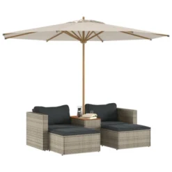 VidaXL 5-Piece Gray Poly Rattan Patio Sofa Set With Cushions - Acacia Wood Tabletop, Modular Design, Cushion Covers, Outdoor/Indoor Comfort -All Patio Furniture GUEST 7fa906e2 f558 461c b3fb b4f138421d7e