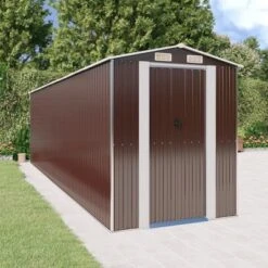 VidaXL Garden Shed Dark Brown Galvanized Steel Large Garden Shed - 75.6" X 271.3" X 87.8"