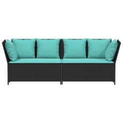 VidaXL Patio Sofa With Cushions - Black Poly Rattan Modular Patio/Garden Outdoor Sofa Set - Weather-Resistant With Turquoise Cushions -All Patio Furniture GUEST 81aee120 ac48 41af 89cb 43356436ed9f