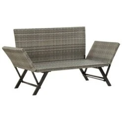 VidaXL Patio Bench With Cushions 69.3" Gray Poly Rattan - Gray -All Patio Furniture GUEST 82549aa0 52c6 4a36 b168 dcf1e54877a2