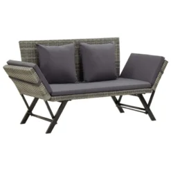 VidaXL Patio Bench With Cushions 69.3" Gray Poly Rattan - Gray