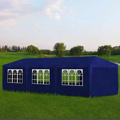 VidaXL 10'x30' Party Tent - Blue, UV And Water-Resistant Outdoor Canopy, Rust-Resistant Steel Frame With Decorative Windows And Easy Entrance 3 VidaXL 10'x30' Party Tent - Blue, UV And Water-Resistant Outdoor Canopy, Rust-Resistant Steel Frame With Decorative Windows And Easy Entrance