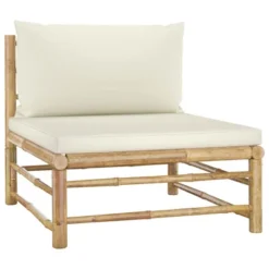 VidaXL 5 Piece Bamboo Patio Lounge Set With Cream White Cushions - Versatile Outdoor Furniture With Comfortable Cushions, Lightweight & Easy-to-Clean -All Patio Furniture GUEST 8615fb24 9b00 4b82 807c 2b17114df41b