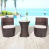 VidaXL Poly Rattan 3-Piece Brown Bistro Set - Stackable Table And Chairs With Cream-White Cushions For Garden, Patio, Balcony