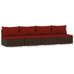 VidaXL 4-Seater Patio Sofa - Comfortable Outdoor Seating With Cushions - Resistant PE Rattan And Steel Material - Brown And Cinnamon Red -All Patio Furniture GUEST 86d905a0 2fd2 4f8f 968b 2f3a98db44b0