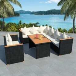 VidaXL Patio Furniture Set Set Of 5 Black And Cream White Poly Rattan