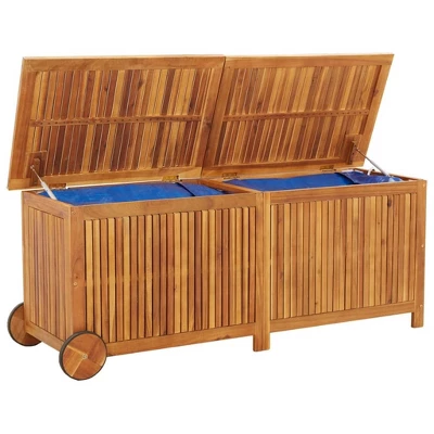 VidaXL Patio Storage Box With Wheels 59.1"x19.7"x22.8" Solid Wood Acacia 4 VidaXL Patio Storage Box With Wheels 59.1"x19.7"x22.8" Solid Wood Acacia - Image 2