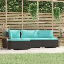 VidaXL Garden Lounge Set Black Sofa Set, Aqua Cushions