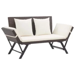 VidaXL Patio Bench With Cushions 69.3" Brown Poly Rattan - Brown