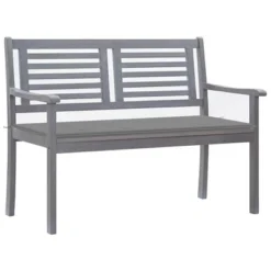 VidaXL Eucalyptus Wood Patio Loveseat Bench With Gray Cushion - Outdoor Seating For Garden, Terrace, Deck - Ergonomic 47.2"x 23.6"x 35"