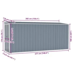 VidaXL Storage Shed Wall-mounted Garden Shed For Backyard Galvanized Steel - Gray 46.5" X 150.4" X 70.1" -All Patio Furniture GUEST 957a9d3f 8890 43f7 9c11 cab72845f19c