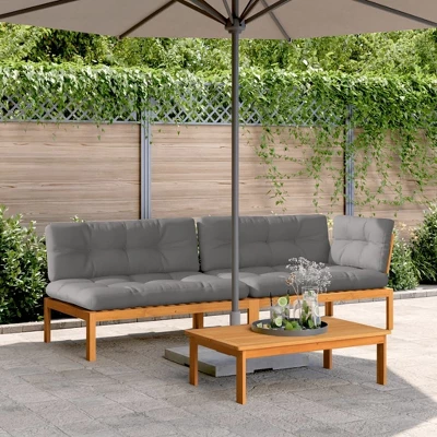 VidaXL Patio Pallet Sofa Set - 3 Piece Acacia Wood Outdoor Lounge Furniture With Cushions, Modular Design, Easy-to-Clean Tabletop 3 VidaXL Patio Pallet Sofa Set - 3 Piece Acacia Wood Outdoor Lounge Furniture With Cushions, Modular Design, Easy-to-Clean Tabletop