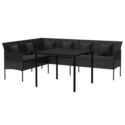VidaXL Black Poly Rattan Patio Dining Set - Outdoor Conversation Furniture With Cushions, Powder-Coated Steel Frame 4 VidaXL Black Poly Rattan Patio Dining Set - Outdoor Conversation Furniture With Cushions, Powder-Coated Steel Frame - Image 2