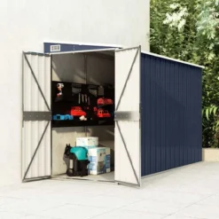 VidaXL Storage Shed Wall-mounted Garden Shed For Backyard Galvanized Steel - Anthracite 46.5" X 113.4" X 70.1"