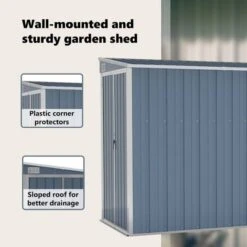 VidaXL Storage Shed Wall-mounted Garden Shed For Backyard Galvanized Steel - Gray 46.5" X 113.4" X 70.1" -All Patio Furniture GUEST 9825980f c610 480a a971 ced8ed1d7178