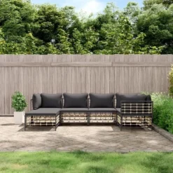 VidaXL Anthracite Outdoor Patio Lounge Set - 6 Pieces, Weather-Resistant Poly Rattan, Powder-Coated Steel Frame With Comfortable Cushions