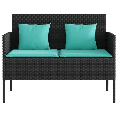 VidaXL Outdoor Loveseat Bench - Black PE Rattan, Padded Blue Cushions, Storage Under-Seat, Weather-Resistant, Garden/Patio Furniture, 44.5"x24"x34.3" 5 VidaXL Outdoor Loveseat Bench - Black PE Rattan, Padded Blue Cushions, Storage Under-Seat, Weather-Resistant, Garden/Patio Furniture, 44.5"x24"x34.3" - Image 3