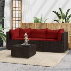 VidaXL Patio Lounge Set Brown And Cinnamon Red