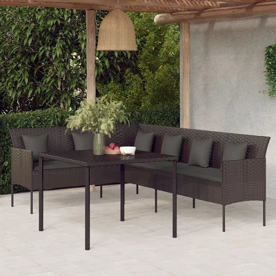 VidaXL Black Poly Rattan Patio Dining Set - Outdoor Conversation Furniture With Cushions, Powder-Coated Steel Frame 3 VidaXL Black Poly Rattan Patio Dining Set - Outdoor Conversation Furniture With Cushions, Powder-Coated Steel Frame