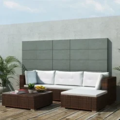 VidaXL 5 Piece Patio Lounge Set - Poly Rattan, Brown - Durable, All-Weather Outdoor Sofa Set With Cushions, Ottoman And Tea Table