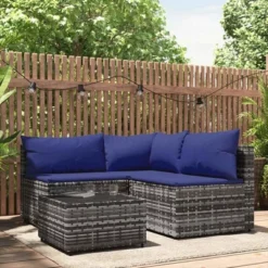 VidaXL Patio Lounge Set Gray PE Rattan Medium Adjustable Feet