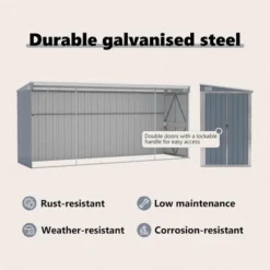 VidaXL Storage Shed Wall-mounted Garden Shed For Backyard Galvanized Steel - Gray 46.5" X 150.4" X 70.1" -All Patio Furniture GUEST 9de8c918 8615 43c2 ba71 e00e32c39ffb
