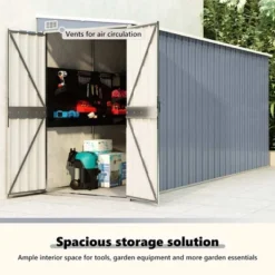 VidaXL Storage Shed Wall-mounted Garden Shed For Backyard Galvanized Steel - Gray 46.5" X 150.4" X 70.1" -All Patio Furniture GUEST a14b4519 f068 4ec3 97da 488171dad467