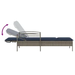 VidaXL Gray Poly Rattan Sun Lounger-Outdoor Chaise With Cushion, Adjustable Backrest, Washable Cover-24.8x78.7x24.4 Inches Patio Daybed -All Patio Furniture GUEST a16a02a6 6883 4532 be3d fa8569423e3c
