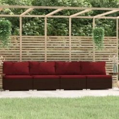 VidaXL 4-Seater Patio Sofa - Comfortable Outdoor Seating With Cushions - Resistant PE Rattan And Steel Material - Brown And Cinnamon Red