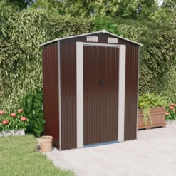 VidaXL Garden Shed Dark Brown Galvanized Steel Large Sliding Components