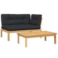 VidaXL 2 Piece Patio Pallet Sofa Set With Cushions - Solid Acacia Wood - Garden, Patio, Terrace Furniture - Modular Design - Black Cushions -All Patio Furniture GUEST a2f2c324 549a 4dfe 9db4 b449e37c0042