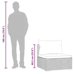 VidaXL Garden Middle Sofa Black PE Rattan, Powder-coated Steel, Fabric -All Patio Furniture GUEST a4614b76 3506 4b59 93f3 f4aeab5bd5d0