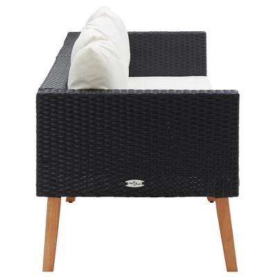 VidaXL 3-Seater Patio Sofa - Weather-Resistant PE Rattan, Powder-Coated Steel Frame With Cushions - Suitable For Outdoor And Indoor Use - Black 4 VidaXL 3-Seater Patio Sofa - Weather-Resistant PE Rattan, Powder-Coated Steel Frame With Cushions - Suitable For Outdoor And Indoor Use - Black - Image 2