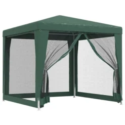 VidaXL Party Tent With Powder-Coated Iron Frame And HDPE Cover, Weather And UV Resistant With Mesh Sidewalls, Green, Dimensions: 98.4"x98.4"x96.5" -All Patio Furniture GUEST a82da595 0040 4c29 93b3 00716b6b93de