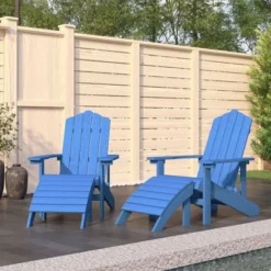 VidaXL Adirondack Chair Outdoor Lawn Adirondack Chair With Footstool HDPE - Aqua Blue 2x Armchair + 2x Footrest