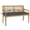 VidaXL Batavia Bench Patio Loveseat Teak Wood/Anthracite Cushion - Garden/Patio Seating - Weather Resistant, Comfortable