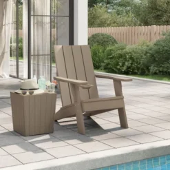VidaXL Patio Adirondack Chair - Weather-Resistant Polypropylene Outdoor Seating With Cupholder - Comfortable Backyard Garden Furniture In Light Brown