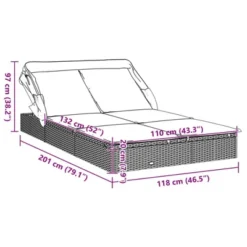 VidaXL - 2-Person Black Poly Rattan Sunbed With Foldable Roof And Cushions - Outdoor Daybed 83.9"x 46.5"x 38.2" For Patio, Garden, Balcony -All Patio Furniture GUEST ac839496 c147 4a20 a939 d2790b9ec879