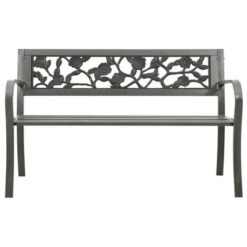 VidaXL Patio Bench, 49.2-Inch, Vintage Style, Weather-Resistant, Powder-Coated Steel, Gray, With Decorative Rose-Patterned Backrest 13 VidaXL Patio Bench, 49.2-Inch, Vintage Style, Weather-Resistant, Powder-Coated Steel, Gray, With Decorative Rose-Patterned Backrest -All Patio Furniture GUEST acfa8860 a26c 43e0 b3e5 eba71bf89d0f
