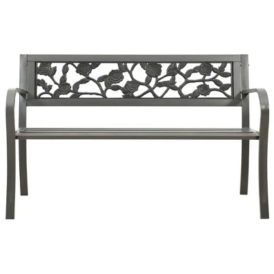 VidaXL Patio Bench, 49.2-Inch, Vintage Style, Weather-Resistant, Powder-Coated Steel, Gray, With Decorative Rose-Patterned Backrest 8 VidaXL Patio Bench, 49.2-Inch, Vintage Style, Weather-Resistant, Powder-Coated Steel, Gray, With Decorative Rose-Patterned Backrest - Image 6