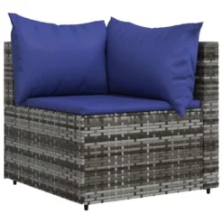VidaXL 3-Piece Outdoor Lounge Set In Gray Poly Rattan With Blue Cushions - Includes Glass-Top Coffee Table, Modular Design, And Comfortable Seating -All Patio Furniture GUEST ad010f60 9fec 4454 ab8b 681bcac9151b